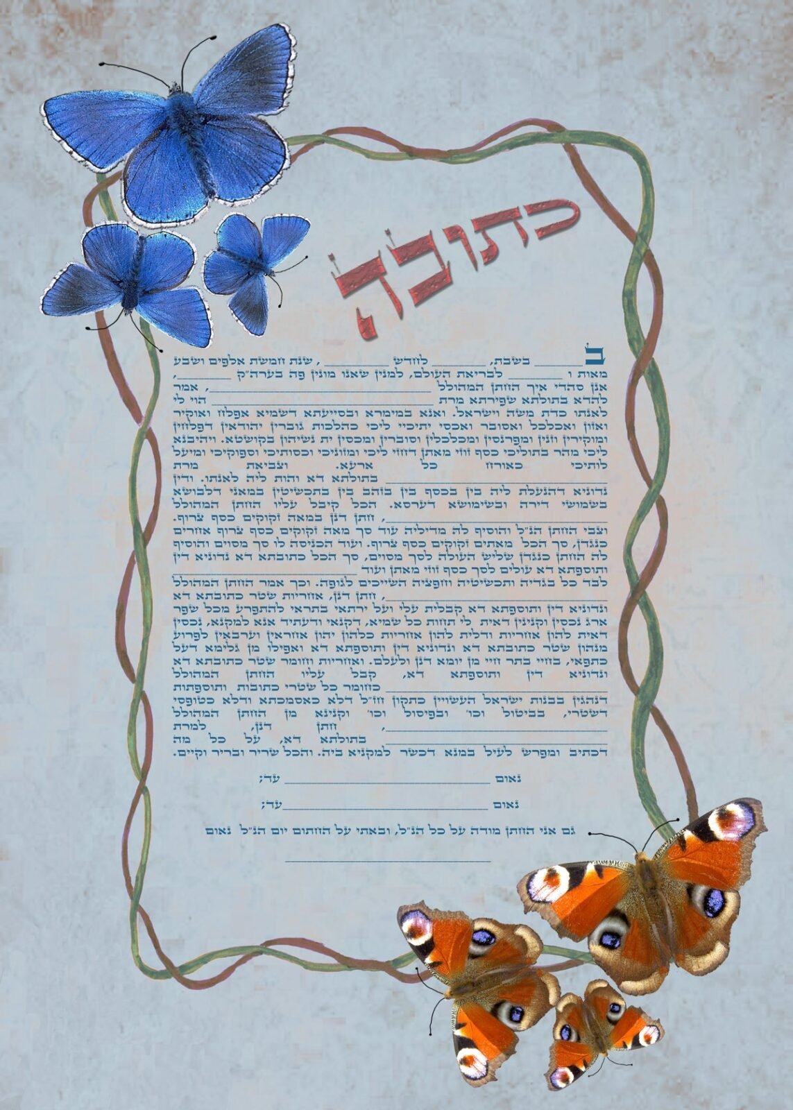 עיצוב הכתובה פרפרים