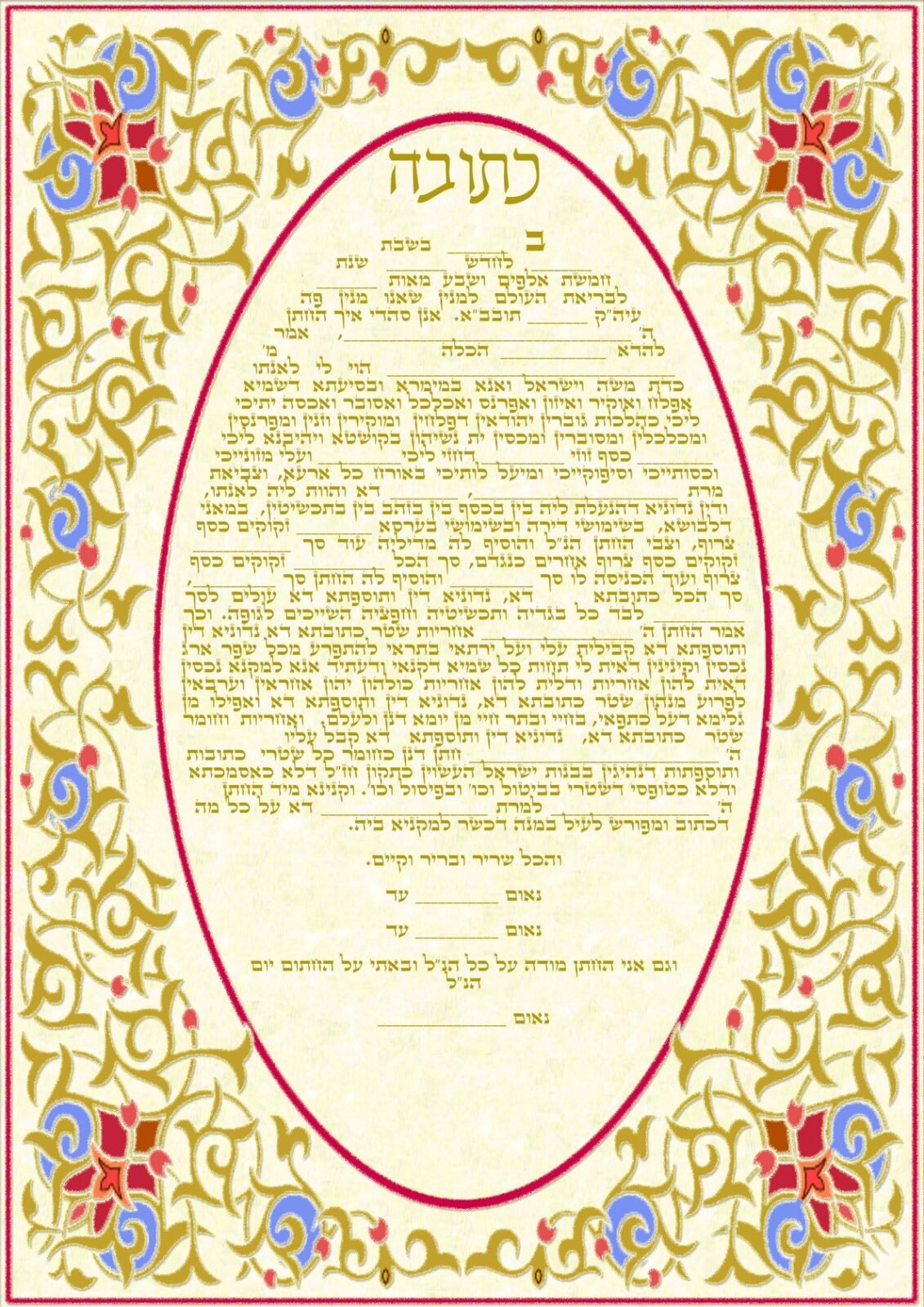 עיצוב הכתובה עיטורי המזרח
