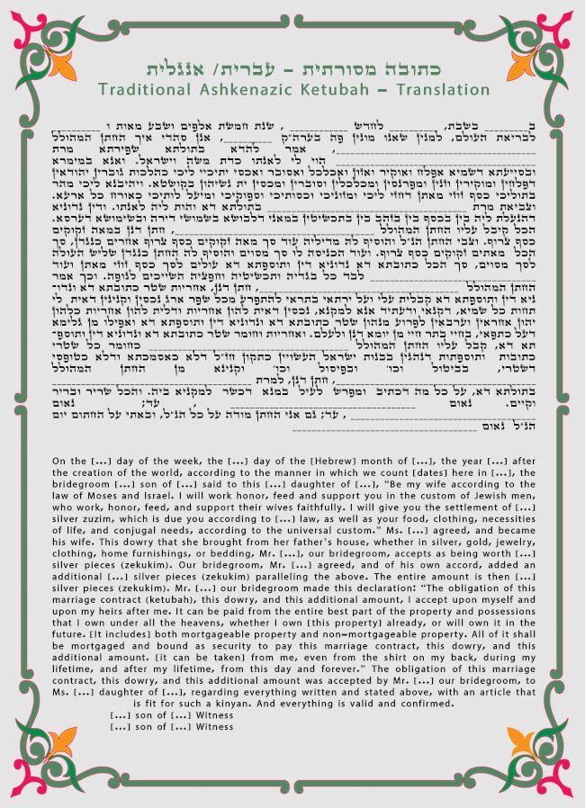 כתובה מסורתית עברית-אנגלית